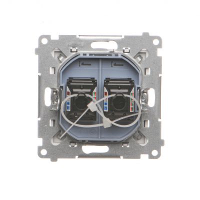 Simon 55 Gniazdo komputerowe podwójne RJ45 kategoria 6 z przesłoną przeciwkurzową Aluminium mat T62.01/143 KONTAKT (T62.01/143)