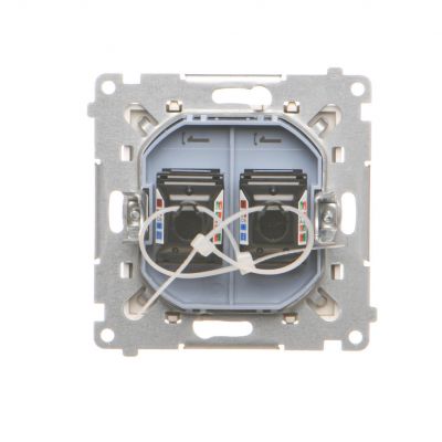 Simon 55 Gniazdo komputerowe podwójne RJ45 kategoria 6 z przesłoną przeciwkurzową Szampański mat T62.01/144 KONTAKT (T62.01/144)