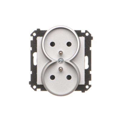 Simon 55 Gniazdo wtyczkowe podwójne z uziemieniem z przesłonami szybkozłączka Aluminium mat TGZ2MCZ.01/143 KONTAKT (TGZ2MCZ.01/143)