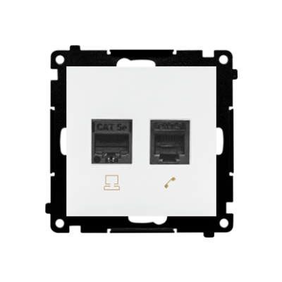 Simon 55 Gniazdo komputerowe RJ45 kategoria 5e + telefoniczne RJ12 Biały mat T5F.01/111 KONTAKT (T5F.01/111)