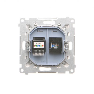 Simon 55 Gniazdo komputerowe RJ45 kategoria 5e + telefoniczne RJ12 Biały mat T5F.01/111 KONTAKT (T5F.01/111)
