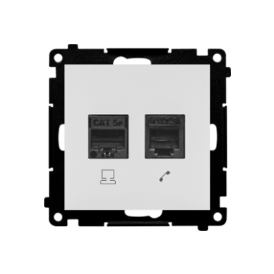 Simon 55 Gniazdo komputerowe RJ45 kategoria 5e + telefoniczne RJ12 Jasnoszary mat T5F.01/114 KONTAKT (T5F.01/114)