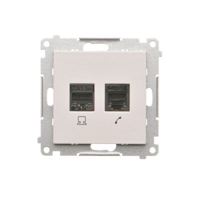 Simon 55 Gniazdo komputerowe RJ45 kategoria 5e + telefoniczne RJ12 Jasnoszary mat T5F.01/114 KONTAKT (T5F.01/114)