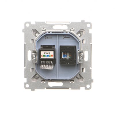 Simon 55 Gniazdo komputerowe RJ45 kategoria 5e + telefoniczne RJ12 Jasnoszary mat T5F.01/114 KONTAKT (T5F.01/114)