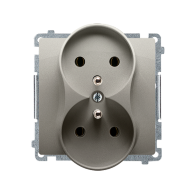 Simon Basic Gniazdo wtyczkowe podwójne z uziemieniem  Σ16A 250V zaciski śrubowe satynowy BMGZ2M.01/29 (BMGZ2M.01/29)