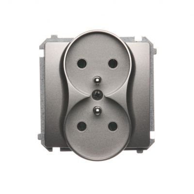 Simon Basic Gniazdo wtyczkowe podwójne z uziemieniem  Σ16A 250V zaciski śrubowe satynowy BMGZ2M.01/29 (BMGZ2M.01/29)