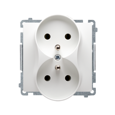 Simon Basic Gniazdo wtyczkowe podwójne z uziemieniem  z przesłonami torów prądowych Σ16A 250V zaciski śrubowe biały BMGZ2MZ.01/11 (BMGZ2Mz.01/11)