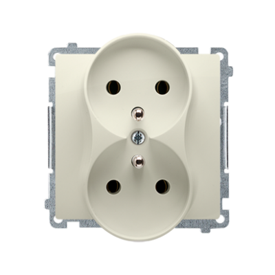 Simon Basic Gniazdo wtyczkowe podwójne z uziemieniem  z przesłonami torów prądowych Σ16A 250V zaciski śrubowe beż BMGZ2MZ.01/12 (BMGZ2Mz.01/12)