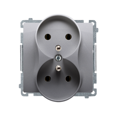 Simon Basic Gniazdo wtyczkowe podwójne z uziemieniem  z przesłonami torów prądowych Σ16A 250V zaciski śrubowe stal inox BMGZ2MZ.01/21 (BMGZ2Mz.01/21)