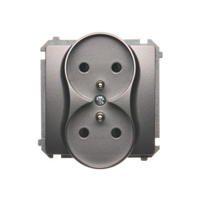 Simon Basic Gniazdo wtyczkowe podwójne z uziemieniem  z przesłonami torów prądowych Σ16A 250V zaciski śrubowe stal inox BMGZ2MZ.01/21 (BMGZ2Mz.01/21)