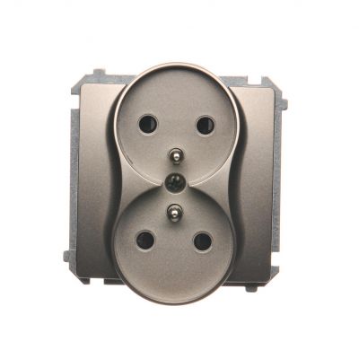 Simon Basic Gniazdo wtyczkowe podwójne z uziemieniem  z przesłonami torów prądowych Σ16A 250V zaciski śrubowe satynowy BMGZ2MZ.01/29 (BMGZ2Mz.01/29)