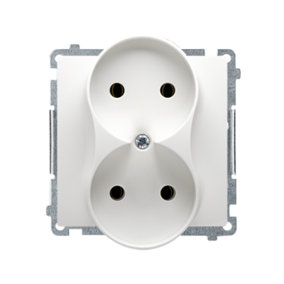 Simon Basic Gniazdo wtyczkowe podwójne bez uziemienia  z przesłonami torów prądowych Σ16A 250V zaciski śrubowe biały BMG2MZ.01/11 (BMG2Mz.01/11)