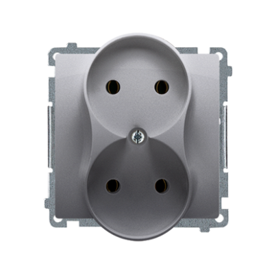 Simon Basic Gniazdo wtyczkowe podwójne bez uziemienia  z przesłonami torów prądowych Σ16A 250V zaciski śrubowe stal inox BMG2MZ.01/21 (BMG2Mz.01/21)