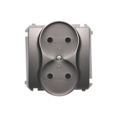 Simon Basic Gniazdo wtyczkowe podwójne bez uziemienia  z przesłonami torów prądowych Σ16A 250V zaciski śrubowe stal inox BMG2MZ.01/21 (BMG2Mz.01/21)