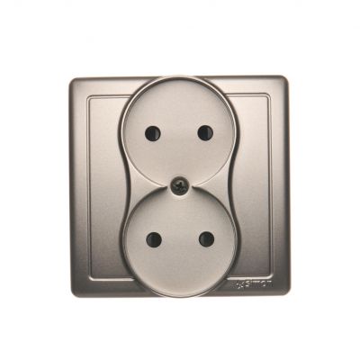 Simon Basic Gniazdo wtyczkowe bez uziemienia podwójne monoblok z przesłonami torów prądowych 16A 250V zaciski śrubowe satynowy *Kompletne - nie do ramek BMG2Z/29 BMG2z/29 KONTAKT (BMG2z/29)