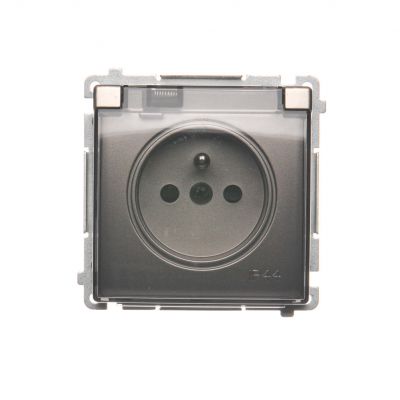 Simon Basic Gniazdo wtyczkowe z uziemieniem z przesł. torów prądowych bryzgoszczelne IP44 16A 250V zaciski śrubowe klapka transp. satynowy BMGZ1BZ.01/29A BMGZ1Bz.01/29a KONTAKT (BMGZ1Bz.01/29a)