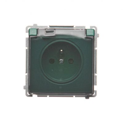 Simon Basic Gniazdo wtyczkowe z uziemieniem z przesł. torów prądowych bryzgoszczelne IP44 16A 250V zaciski śrubowe klapka transp. zielone BMGZ1BZ.01/33A BMGZ1Bz.01/33a KONTAKT (BMGZ1Bz.01/33a)