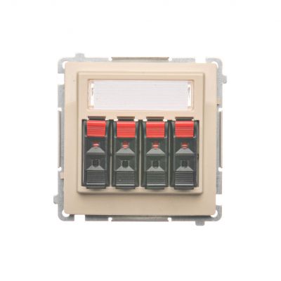 Simon Basic Gniazdo głośnikowe 4-krotne z polem opisowym . Do podłączenia 4 kolumn głośnikowych. Mocowanie gniazda na łapki i wkręty beż BMGL34.01/12 KONTAKT (BMGL34.01/12)