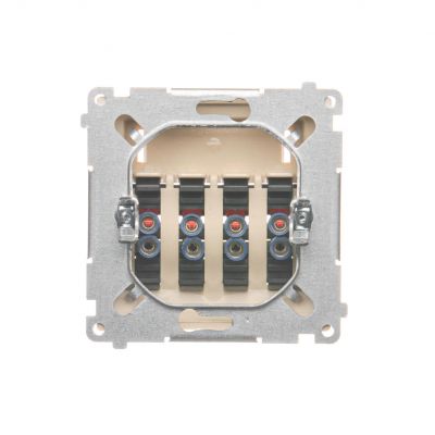 Simon Basic Gniazdo głośnikowe 4-krotne z polem opisowym . Do podłączenia 4 kolumn głośnikowych. Mocowanie gniazda na łapki i wkręty beż BMGL34.01/12 KONTAKT (BMGL34.01/12)