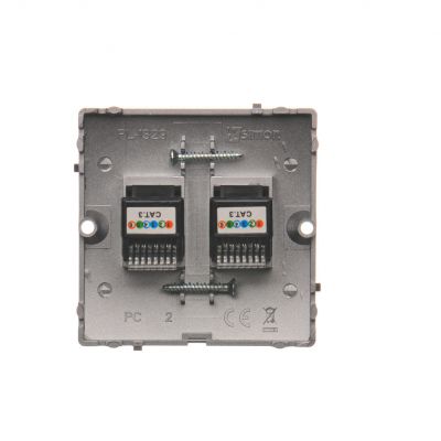 Simon Basic Gniazdo telefoniczne RJ12 podwójne . Montaż gniazda na wkręty do puszki stal inox BMT2.02/21 KONTAKT (BMT2.02/21)