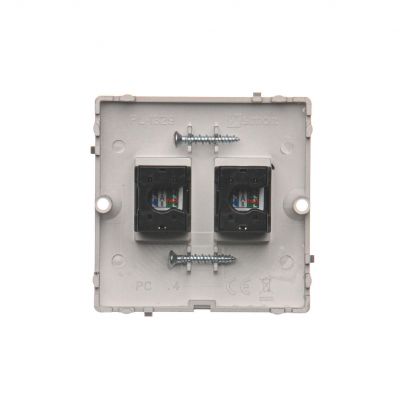 Simon Basic Gniazdo komputerowe RJ45 podwójne kategoria 5e . Montaż gniazda na wkręty do puszki stal inox BMF52.02/21 KONTAKT (BMF52.02/21)