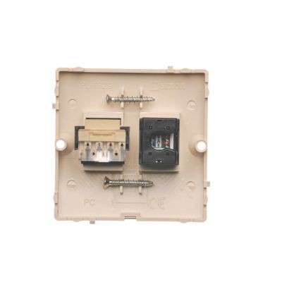 Simon Basic Gniazdo komputerowe RJ45 kat.5e + telefoniczne RJ11 . Montaż gniazda na wkręty do puszki beż BMF5T.02/12 KONTAKT (BMF5T.02/12)