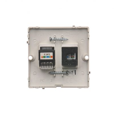 Simon Basic Gniazdo komputerowe RJ45 kat.5e + telefoniczne RJ11 . Montaż gniazda na wkręty do puszki stal inox BMF5T.02/21 KONTAKT (BMF5T.02/21)