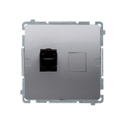 Simon Basic Gniazdo komputerowe RJ45 kategoria 6 pojedyncze z przesłoną przeciwkurzową . Montaż na łapki lub wkręty stal inox BM61.01/21 KONTAKT (BM61.01/21)