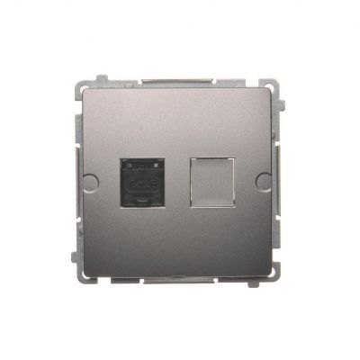 Simon Basic Gniazdo komputerowe RJ45 kategoria 6 pojedyncze z przesłoną przeciwkurzową . Montaż na łapki lub wkręty stal inox BM61.01/21 KONTAKT (BM61.01/21)