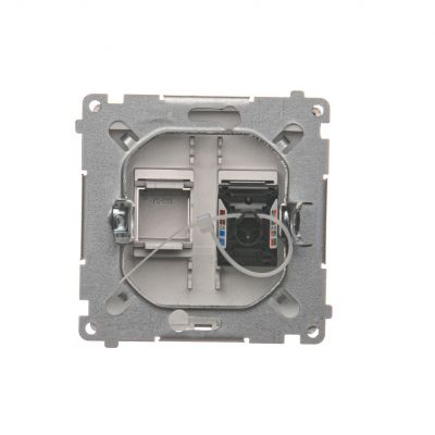 Simon Basic Gniazdo komputerowe RJ45 kategoria 6 pojedyncze z przesłoną przeciwkurzową . Montaż na łapki lub wkręty stal inox BM61.01/21 KONTAKT (BM61.01/21)