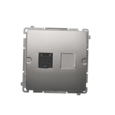 Simon Basic Gniazdo komputerowe RJ45 kategoria 6 pojedyncze z przesłoną przeciwkurzową . Montaż na łapki lub wkręty satynowy BM61.01/29 KONTAKT (BM61.01/29)