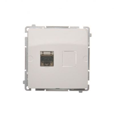 Simon Basic Gniazdo komputerowe RJ45 kategoria 6 pojedyncze ekranowane z przesłoną przeciwkurzową . Montaż na łapki lub wkręty biały BM61E.01/11 KONTAKT (BM61E.01/11)