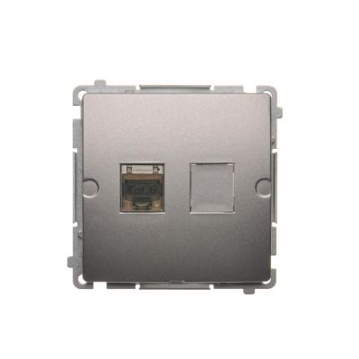 Simon Basic Gniazdo komputerowe RJ45 kategoria 6 pojedyncze ekranowane z przesłoną przeciwkurzową . Montaż na łapki lub wkręty stal inox BM61E.01/21 KONTAKT (BM61E.01/21)