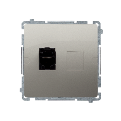 Simon Basic Gniazdo komputerowe RJ45 kategoria 6 pojedyncze ekranowane z przesłoną przeciwkurzową . Montaż na łapki lub wkręty satynowy BM61E.01/29 KONTAKT (BM61E.01/29)