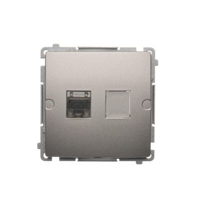 Simon Basic Gniazdo komputerowe RJ45 kategoria 6 pojedyncze ekranowane z przesłoną przeciwkurzową . Montaż na łapki lub wkręty satynowy BM61E.01/29 KONTAKT (BM61E.01/29)