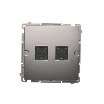 Simon Basic Gniazdo komputerowe RJ45 kategoria 6 podwójne z przesłoną przeciwkurzową . Montaż na łapki lub wkręty stal inox BM62.01/21 KONTAKT (BM62.01/21)