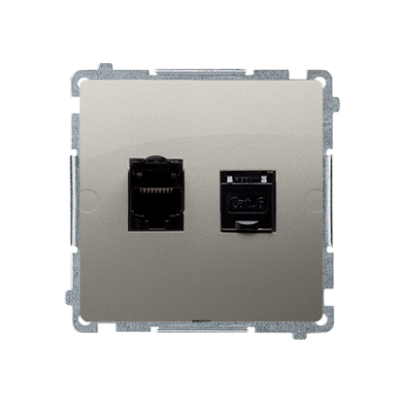 Simon Basic Gniazdo komputerowe RJ45 kategoria 6 podwójne z przesłoną przeciwkurzową . Montaż na łapki lub wkręty satynowy BM62.01/29 KONTAKT (BM62.01/29)