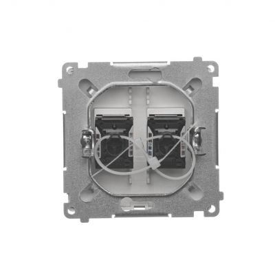 Simon Basic Gniazdo komputerowe RJ45 kategoria 6 podwójne z przesłoną przeciwkurzową . Montaż na łapki lub wkręty satynowy BM62.01/29 KONTAKT (BM62.01/29)