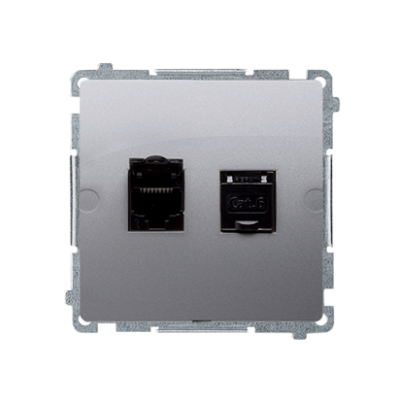 Simon Basic Gniazdo komputerowe RJ45 kategoria 6 podwójne ekranowane z przesłoną przeciwkurzową . Montaż na łapki lub wkręty stal inox BM62E.01/21 KONTAKT (BM62E.01/21)
