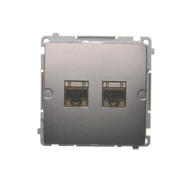 Simon Basic Gniazdo komputerowe RJ45 kategoria 6 podwójne ekranowane z przesłoną przeciwkurzową . Montaż na łapki lub wkręty stal inox BM62E.01/21 KONTAKT (BM62E.01/21)