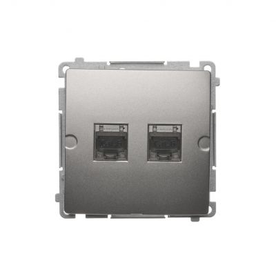 Simon Basic Gniazdo komputerowe RJ45 kategoria 6 podwójne ekranowane z przesłoną przeciwkurzową . Montaż na łapki lub wkręty satynowy BM62E.01/29 KONTAKT (BM62E.01/29)