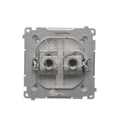 Simon Basic Gniazdo komputerowe RJ45 kategoria 6 podwójne ekranowane z przesłoną przeciwkurzową . Montaż na łapki lub wkręty satynowy BM62E.01/29 KONTAKT (BM62E.01/29)