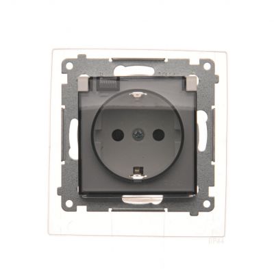 Simon 54 Gniazdo Schuko do wersji IP44 z przesłonami z uszczelką ramki 16A 250V zaciski śrubowe klapka transparentna biały DGSZ1BZ.01/11A KONTAKT (DGSZ1BZ.01/11A)