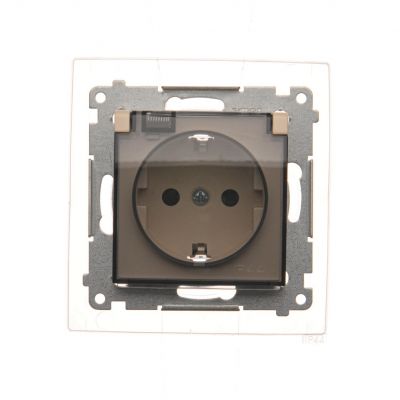 Simon 54 Gniazdo Schuko do wersji IP44 z przesłonami z uszczelką ramki 16A 250V zaciski śrubowe klapka transparentna kremowy DGSZ1BZ.01/41A KONTAKT (DGSZ1BZ.01/41A)