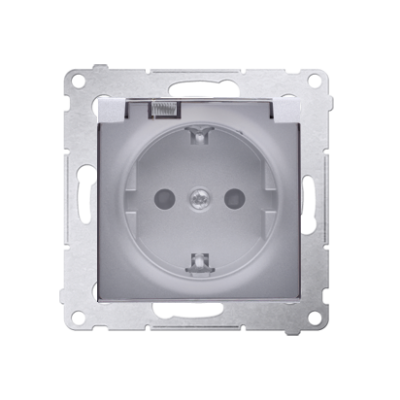 Simon 54 Gniazdo Schuko do wersji IP44 z przesłonami z uszczelką ramki 16A 250V zaciski śrubowe klapka transparentna srebrny mat DGSZ1BZ.01/43A KONTAKT (DGSZ1BZ.01/43A)