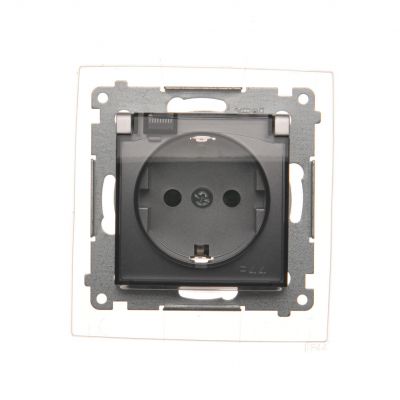 Simon 54 Gniazdo Schuko do wersji IP44 z przesłonami z uszczelką ramki 16A 250V zaciski śrubowe klapka transparentna srebrny mat DGSZ1BZ.01/43A KONTAKT (DGSZ1BZ.01/43A)