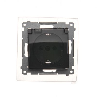 Simon 54 Gniazdo Schuko do wersji IP44 z przesłonami z uszczelką ramki 16A 250V zaciski śrubowe klapka transparentna antracyt DGSZ1BZ.01/48A KONTAKT (DGSZ1BZ.01/48A)