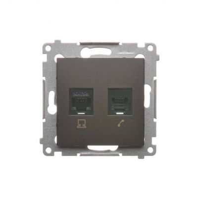 Simon 54 Gniazdo komputerowe RJ45 kategoria 5e + telefoniczne RJ12 brąz mat D5T.01/46 KONTAKT (D5T.01/46)