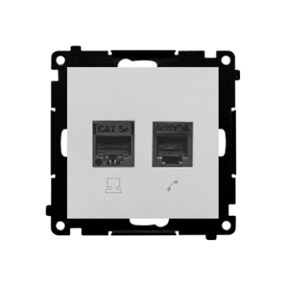Simon 55 Gniazdo komputerowe RJ45 kategoria 5e + telefoniczne RJ12 Aluminium mat T5F.01/143 KONTAKT (T5F.01/143)