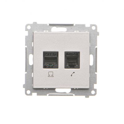 Simon 55 Gniazdo komputerowe RJ45 kategoria 5e + telefoniczne RJ12 Aluminium mat T5F.01/143 KONTAKT (T5F.01/143)